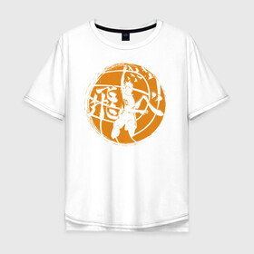 Мужская футболка хлопок Oversize с принтом Лозунг Карасуно на волейбольном мяче в Белгороде, 100% хлопок | свободный крой, круглый ворот, “спинка” длиннее передней части | anime | haikyu | haikyuu | karasuno | karasuno high | manga | аниме | волейбол | волейбольный клуб | вороны | иероглиф | карасуно | лого | манга | мяч | на японском | надпись | старшая школа | хаику | хаикую | японские