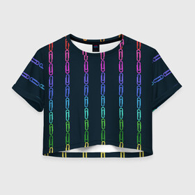 Женская футболка Crop-top 3D с принтом скрепки в Белгороде, 100% полиэстер | круглая горловина, длина футболки до линии талии, рукава с отворотами | геометрический | канцелярия | пыльно розовый | разноцветный | скрепки | ученик | школа