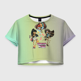 Женская футболка Crop-top 3D с принтом Monster High в Белгороде, 100% полиэстер | круглая горловина, длина футболки до линии талии, рукава с отворотами | Тематика изображения на принте: monster high | девочки | монстры | мультфильмы | школа монстров