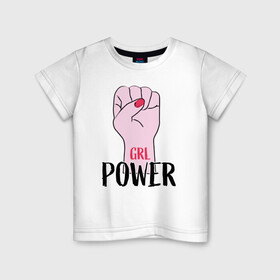 Детская футболка хлопок с принтом Girl Power в Белгороде, 100% хлопок | круглый вырез горловины, полуприлегающий силуэт, длина до линии бедер | girl | power | арт | иллюстрация | сила | феменизм