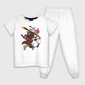 Детская пижама хлопок с принтом Honey badger samurai в Белгороде, 100% хлопок |  брюки и футболка прямого кроя, без карманов, на брюках мягкая резинка на поясе и по низу штанин
 | барсук | зверь | иллюстрация | китай | медоед | самурай