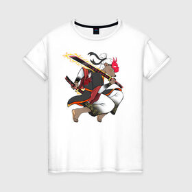 Женская футболка хлопок с принтом Honey badger samurai в Белгороде, 100% хлопок | прямой крой, круглый вырез горловины, длина до линии бедер, слегка спущенное плечо | Тематика изображения на принте: барсук | зверь | иллюстрация | китай | медоед | самурай
