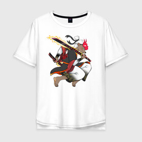 Мужская футболка хлопок Oversize с принтом Honey badger samurai в Белгороде, 100% хлопок | свободный крой, круглый ворот, “спинка” длиннее передней части | Тематика изображения на принте: барсук | зверь | иллюстрация | китай | медоед | самурай