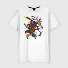 Мужская футболка хлопок Slim с принтом Honey badger samurai в Белгороде, 92% хлопок, 8% лайкра | приталенный силуэт, круглый вырез ворота, длина до линии бедра, короткий рукав | барсук | зверь | иллюстрация | китай | медоед | самурай