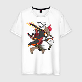 Мужская футболка хлопок с принтом Honey badger samurai в Белгороде, 100% хлопок | прямой крой, круглый вырез горловины, длина до линии бедер, слегка спущенное плечо. | барсук | зверь | иллюстрация | китай | медоед | самурай