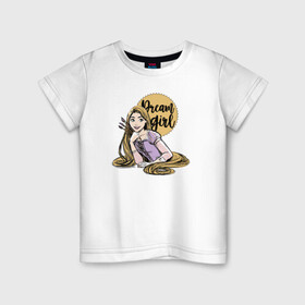 Детская футболка хлопок с принтом Dream girl в Белгороде, 100% хлопок | круглый вырез горловины, полуприлегающий силуэт, длина до линии бедер | Тематика изображения на принте: disney | disney princess | rapunzel | дисней | прнцесса | рапунцель