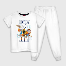 Детская пижама хлопок с принтом Ready 2 Jam в Белгороде, 100% хлопок |  брюки и футболка прямого кроя, без карманов, на брюках мягкая резинка на поясе и по низу штанин
 | Тематика изображения на принте: bugs bunny | marvin | space jam | space jam 2 | space jam a new legacy | tasmanian devil | taz | tune squad | vdzabma | багз банни | космический джем | космический джем 2 | космический джем: новое поколение | таз | тасманский дьявол | тюн