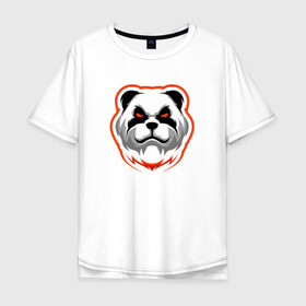 Мужская футболка хлопок Oversize с принтом Панда с красными глазами в Белгороде, 100% хлопок | свободный крой, круглый ворот, “спинка” длиннее передней части | cute | dog | pitbull | woof | американский питбультерьер | гав | забавный | пес | песель | песик | питбуль | смешной | собака | собачка | щенок
