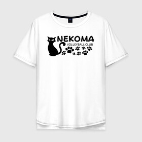 Мужская футболка хлопок Oversize с принтом Волейбольный клуб Некома в Белгороде, 100% хлопок | свободный крой, круглый ворот, “спинка” длиннее передней части | anime | haikyu | haikyuu | manga | nekoma high | аниме | волейбол | волейбольный клуб | кот | коты | кошка | кошки | красная | красный | лого | логотип | манга | надпись | старшая некома | старшая школа | хаику | хаикую