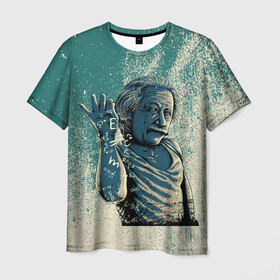 Мужская футболка 3D с принтом Эйнштейн  в Белгороде, 100% полиэфир | прямой крой, круглый вырез горловины, длина до линии бедер | Тематика изображения на принте: альберт | арт | графика | ученый | физика | формулы | эйнштейн