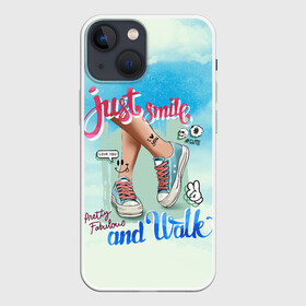 Чехол для iPhone 13 mini с принтом Just smile в Белгороде,  |  | арт | графика | кеды | лето | надписи | смайлы