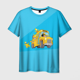 Мужская футболка 3D с принтом Автобус в Неверленд в Белгороде, 100% полиэфир | прямой крой, круглый вырез горловины, длина до линии бедер | bart | gomer | liza | simpsons | the simpson | барт | гомер | лиза | мульт | мультфильм | симпсоны