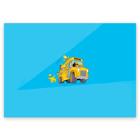 Поздравительная открытка с принтом Автобус в Неверленд в Белгороде, 100% бумага | плотность бумаги 280 г/м2, матовая, на обратной стороне линовка и место для марки
 | bart | gomer | liza | simpsons | the simpson | барт | гомер | лиза | мульт | мультфильм | симпсоны