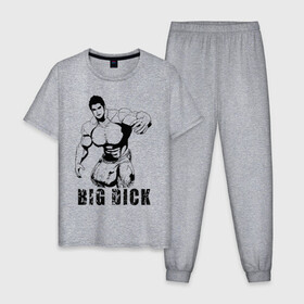 Мужская пижама хлопок с принтом BIG DICK в Белгороде, 100% хлопок | брюки и футболка прямого кроя, без карманов, на брюках мягкая резинка на поясе и по низу штанин
 | Тематика изображения на принте: большой | в шортах | качек | мышцы | человек