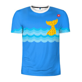 Мужская футболка 3D спортивная с принтом Pop it Simple Dimple в Белгороде, 100% полиэстер с улучшенными характеристиками | приталенный силуэт, круглая горловина, широкие плечи, сужается к линии бедра | pop it | simple dimple | волны | кит | лайк | море | морские животные | морские обитатели | попит | рыбка | рыбы | сердечко | симпл димпл | тренды | шторм