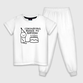 Детская пижама хлопок с принтом Birthday в Белгороде, 100% хлопок |  брюки и футболка прямого кроя, без карманов, на брюках мягкая резинка на поясе и по низу штанин
 | изоляция | колпак | коронавирус | мой день рождения | пандемия | торт | человечек