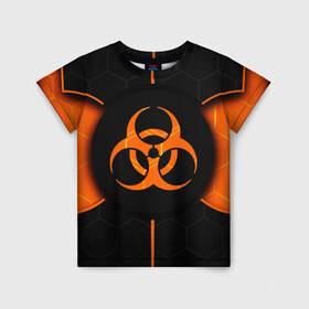 Детская футболка 3D с принтом ХИМИЧЕСКАЯ ОПАСНОСТЬ 3D в Белгороде, 100% гипоаллергенный полиэфир | прямой крой, круглый вырез горловины, длина до линии бедер, чуть спущенное плечо, ткань немного тянется | вредные | знак | опасность | соты | текстура | химия