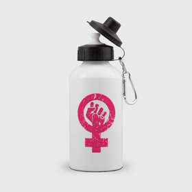 Бутылка спортивная с принтом Strong Girl в Белгороде, металл | емкость — 500 мл, в комплекте две пластиковые крышки и карабин для крепления | девушки | иллюстрация | сила | феминистка