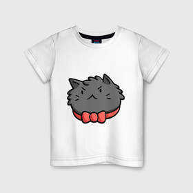 Детская футболка хлопок с принтом Серьезный кот с бантиком в Белгороде, 100% хлопок | круглый вырез горловины, полуприлегающий силуэт, длина до линии бедер | бантик | иллюстрации | котик | серьезный | художник | элегантный