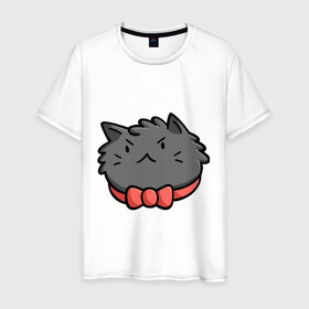 Мужская футболка хлопок с принтом Серьезный кот с бантиком в Белгороде, 100% хлопок | прямой крой, круглый вырез горловины, длина до линии бедер, слегка спущенное плечо. | бантик | иллюстрации | котик | серьезный | художник | элегантный