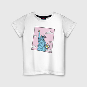 Детская футболка хлопок с принтом Liberty Pizza в Белгороде, 100% хлопок | круглый вырез горловины, полуприлегающий силуэт, длина до линии бедер | еда | пицца | прикол | статуя свободы | сша | фастфуд | юмор