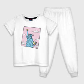 Детская пижама хлопок с принтом Liberty Pizza в Белгороде, 100% хлопок |  брюки и футболка прямого кроя, без карманов, на брюках мягкая резинка на поясе и по низу штанин
 | еда | пицца | прикол | статуя свободы | сша | фастфуд | юмор