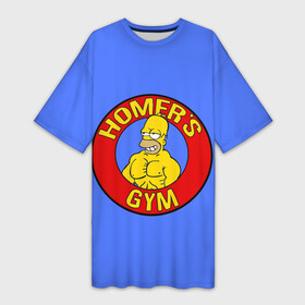 Платье-футболка 3D с принтом Спортзал Гомера в Белгороде,  |  | gomer | gym | simpsons | the simpson | гомер | качалка | мульт | мультфильм | симпсоны | спортзал | спортсменам | спортсмену