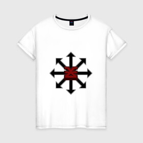 Женская футболка хлопок с принтом Звезда Хаоса Кхорна в Белгороде, 100% хлопок | прямой крой, круглый вырез горловины, длина до линии бедер, слегка спущенное плечо | blood god | khorne | wh40k | ваха | звезда | кхорн | хаос