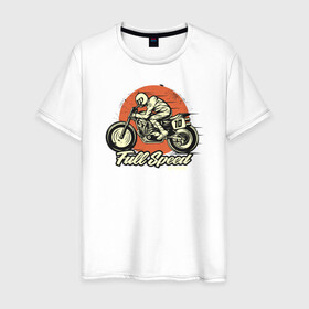 Мужская футболка хлопок с принтом Full Speed в Белгороде, 100% хлопок | прямой крой, круглый вырез горловины, длина до линии бедер, слегка спущенное плечо. | bike | biker | extreme biker | extreme rider | motocros | rider | кроссовый мотоцикл | мотокросс | мотоспорт | райдер | экстремальный спорт