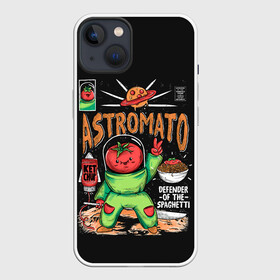 Чехол для iPhone 13 с принтом Astromato в Белгороде,  |  | Тематика изображения на принте: alive | astronaut | defender | food | galaxy | ketchup | monster | moon | pizza | planet | space | spaghetti | tomato | vegetable | астронавт | галактика | еда | живая | живой | защитник | кетчуп | космос | луна | монстр | овощ | пицца | планета | помидор