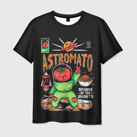 Мужская футболка 3D с принтом Astromato в Белгороде, 100% полиэфир | прямой крой, круглый вырез горловины, длина до линии бедер | alive | astronaut | defender | food | galaxy | ketchup | monster | moon | pizza | planet | space | spaghetti | tomato | vegetable | астронавт | галактика | еда | живая | живой | защитник | кетчуп | космос | луна | монстр | овощ | пицца | планета | помидор