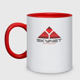 Кружка двухцветная с принтом Skynet в Белгороде, керамика | объем — 330 мл, диаметр — 80 мм. Цветная ручка и кайма сверху, в некоторых цветах — вся внутренняя часть | cyberdyne systems corporation | logo skynet | sarah j. connor | skynet | terminator | высокие технологии | кибердайн технологии | классика | лого skynet | логотип скайнет | ностальгия | ретро | сара коннор | скайнет | судный день | т 1000
