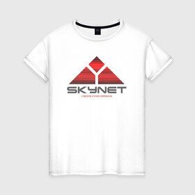 Женская футболка хлопок с принтом Skynet в Белгороде, 100% хлопок | прямой крой, круглый вырез горловины, длина до линии бедер, слегка спущенное плечо | cyberdyne systems corporation | logo skynet | sarah j. connor | skynet | terminator | высокие технологии | кибердайн технологии | классика | лого skynet | логотип скайнет | ностальгия | ретро | сара коннор | скайнет | судный день | т 1000