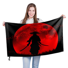 Флаг 3D с принтом САМУРАЙ кровавой луны в Белгороде, 100% полиэстер | плотность ткани — 95 г/м2, размер — 67 х 109 см. Принт наносится с одной стороны | воин | катана | кроваваялуна | культура | самурай | япония | японскаякультура