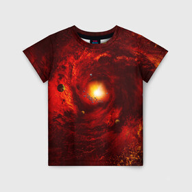 Детская футболка 3D с принтом КОСМИЧЕСКИЙ ВИХРЬ в Белгороде, 100% гипоаллергенный полиэфир | прямой крой, круглый вырез горловины, длина до линии бедер, чуть спущенное плечо, ткань немного тянется | вселенная | галактика | звёзды | земля | космос | лучи | планеты | сияние | солнце