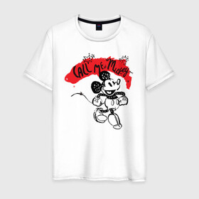 Мужская футболка хлопок с принтом call me mickey в Белгороде, 100% хлопок | прямой крой, круглый вырез горловины, длина до линии бедер, слегка спущенное плечо. | Тематика изображения на принте: disney | mickey mouse | дисней | микки маус