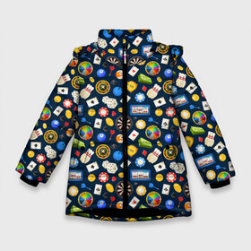 Зимняя куртка для девочек 3D с принтом Разные Игры в Белгороде, ткань верха — 100% полиэстер; подклад — 100% полиэстер, утеплитель — 100% полиэстер. | длина ниже бедра, удлиненная спинка, воротник стойка и отстегивающийся капюшон. Есть боковые карманы с листочкой на кнопках, утяжки по низу изделия и внутренний карман на молнии. 

Предусмотрены светоотражающий принт на спинке, радужный светоотражающий элемент на пуллере молнии и на резинке для утяжки. | 777 | billiards | bowling | casino | darts | fortune | games | joker | poker | roulette | азарт | бильярд | боулинг | дартс | джокер | игровые автоматы | игры | казино | карты | масти | покер | рулетка | фортуна