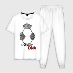 Мужская пижама хлопок с принтом FOOTBALL IN MY DNA в Белгороде, 100% хлопок | брюки и футболка прямого кроя, без карманов, на брюках мягкая резинка на поясе и по низу штанин
 | art | dna | football | game | hand | play | soccer | sport | гены | днк | игра | игрок | кровь | отпечаток | рисунок | спорт | футбол | футболист