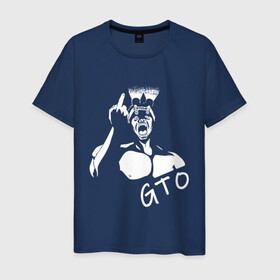 Мужская футболка хлопок с принтом GTO V1 в Белгороде, 100% хлопок | прямой крой, круглый вырез горловины, длина до линии бедер, слегка спущенное плечо. | белый | лицо | онидзука | силуэт | средний палец | фонарик