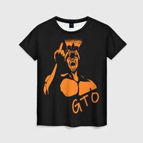 Женская футболка 3D с принтом GTO V1 3D в Белгороде, 100% полиэфир ( синтетическое хлопкоподобное полотно) | прямой крой, круглый вырез горловины, длина до линии бедер | белый | лицо | онидзука | силуэт | средний палец | фонарик