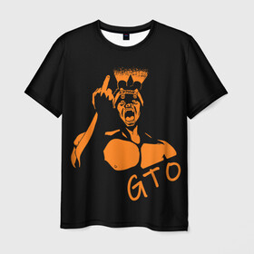 Мужская футболка 3D с принтом GTO V1 3D в Белгороде, 100% полиэфир | прямой крой, круглый вырез горловины, длина до линии бедер | белый | лицо | онидзука | силуэт | средний палец | фонарик