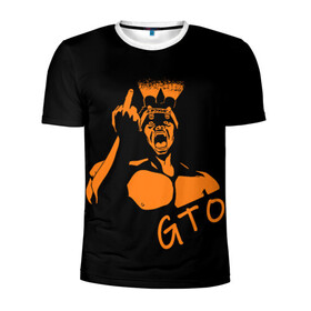 Мужская футболка 3D спортивная с принтом GTO V1 3D в Белгороде, 100% полиэстер с улучшенными характеристиками | приталенный силуэт, круглая горловина, широкие плечи, сужается к линии бедра | белый | лицо | онидзука | силуэт | средний палец | фонарик