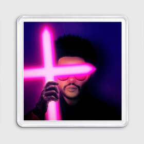 Магнит 55*55 с принтом The Weeknd - Blinding Lights в Белгороде, Пластик | Размер: 65*65 мм; Размер печати: 55*55 мм | Тематика изображения на принте: blinding lights | music | pop | star boy | the weekend | the weeknd | музыка | уикенд