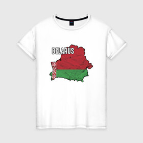 Женская футболка хлопок с принтом Belarus Map в Белгороде, 100% хлопок | прямой крой, круглый вырез горловины, длина до линии бедер, слегка спущенное плечо | belarus | ussr | беларусь | белорус | белоруссия | лукашенко | минск | ссср | страна | турист | флаг