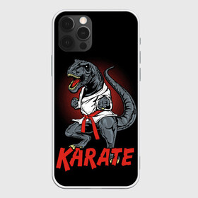 Чехол для iPhone 12 Pro с принтом KARATE T-REX в Белгороде, силикон | область печати: задняя сторона чехла, без боковых панелей | Тематика изображения на принте: animal | dinosaur | fight | fighter | hunter | karate | red | sport | strong | t rex | боец | бои | динозавр | карате | сила | спорт | тиранозавр | хищник