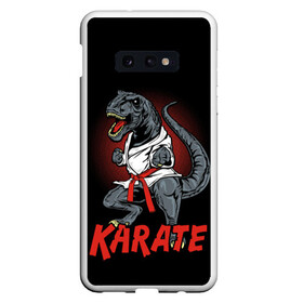 Чехол для Samsung S10E с принтом KARATE T-REX в Белгороде, Силикон | Область печати: задняя сторона чехла, без боковых панелей | animal | dinosaur | fight | fighter | hunter | karate | red | sport | strong | t rex | боец | бои | динозавр | карате | сила | спорт | тиранозавр | хищник