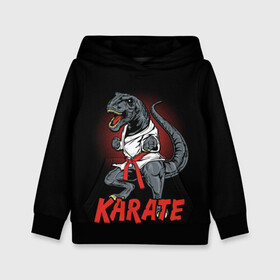 Детская толстовка 3D с принтом KARATE T-REX в Белгороде, 100% полиэстер | двухслойный капюшон со шнурком для регулировки, мягкие манжеты на рукавах и по низу толстовки, спереди карман-кенгуру с мягким внутренним слоем | animal | dinosaur | fight | fighter | hunter | karate | red | sport | strong | t rex | боец | бои | динозавр | карате | сила | спорт | тиранозавр | хищник