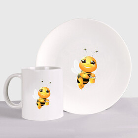Набор: тарелка + кружка с принтом Милая пчелка в Белгороде, керамика | Кружка: объем — 330 мл, диаметр — 80 мм. Принт наносится на бока кружки, можно сделать два разных изображения. 
Тарелка: диаметр - 210 мм, диаметр для нанесения принта - 120 мм. | здоровье | мед | насекомые | природа | пчела | пчелка | пчелы