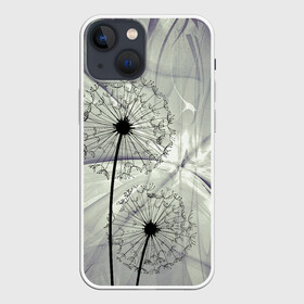 Чехол для iPhone 13 mini с принтом Одуванчики в Белгороде,  |  | волны | мятое | одуванчик | одуванчики | пух | серый фон | цветок