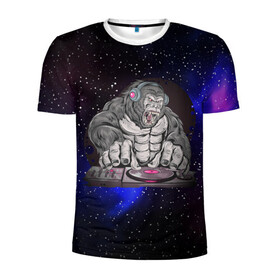 Мужская футболка 3D спортивная с принтом DJ GORILLA в Белгороде, 100% полиэстер с улучшенными характеристиками | приталенный силуэт, круглая горловина, широкие плечи, сужается к линии бедра | dj | арт | горилла | графика | животные | звери | музыка | обезьяны